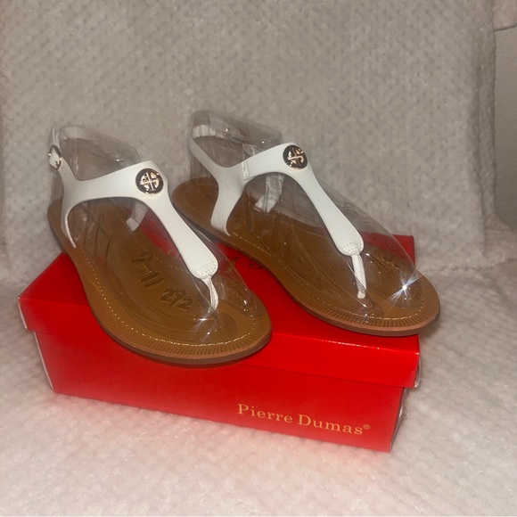 Pierre Dumas Shoes - NEW Pierre Dumas White and Brown T-Strap Sandals